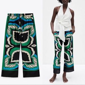 NWT Zara Printed Pants Green and Black size M